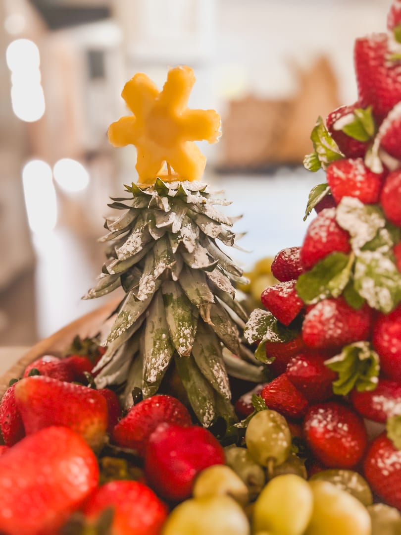 Christmas Fruit Tree. Easy easy! Toothpicks and a green styrofoam cone.