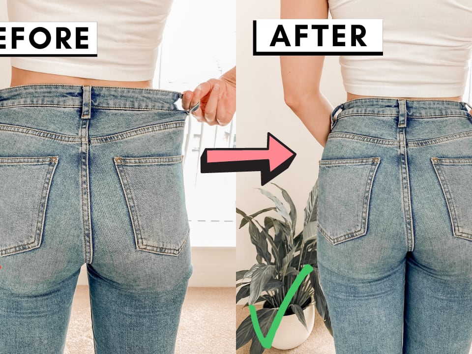 HOW TO TAKE IN THE WAIST OF YOUR JEANS  NO SEWING EASY + QUICK - Nourish  Your Glow