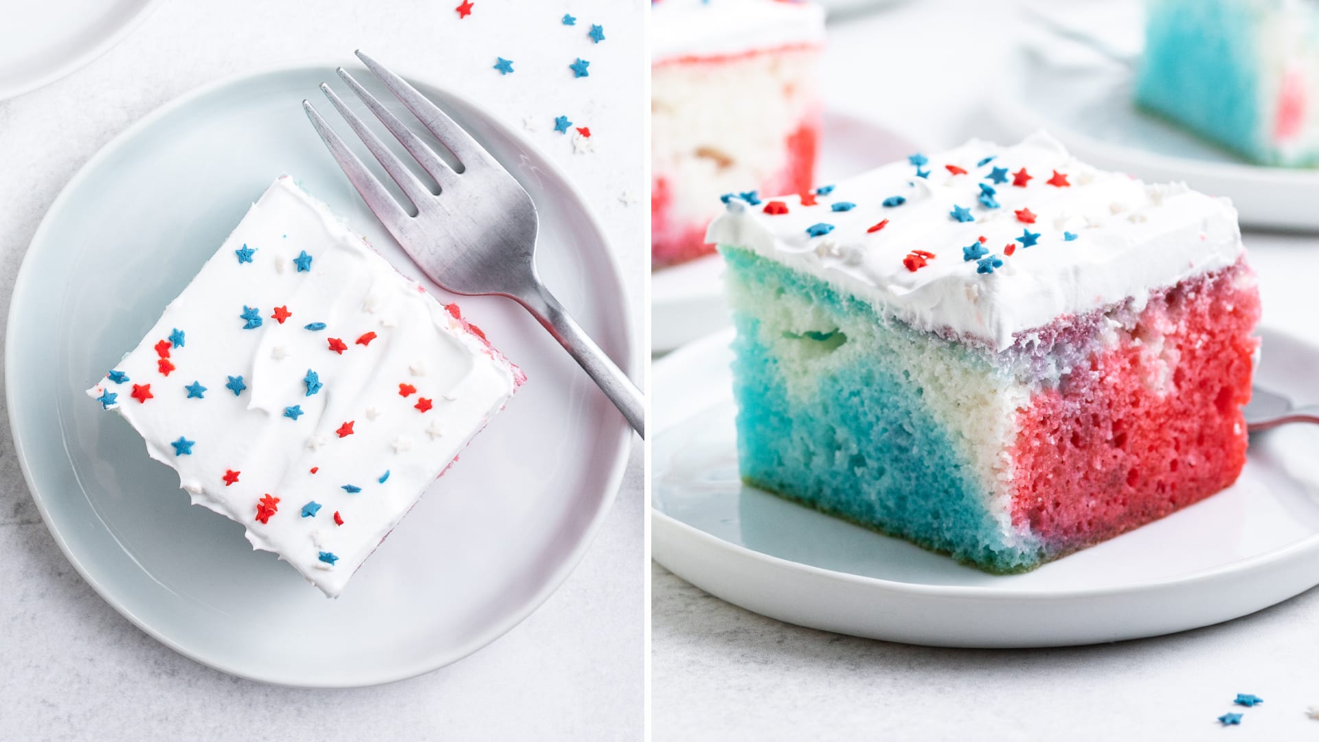 4th of July Poke Cake with Frozen Strawberry Layer - All She Cooks