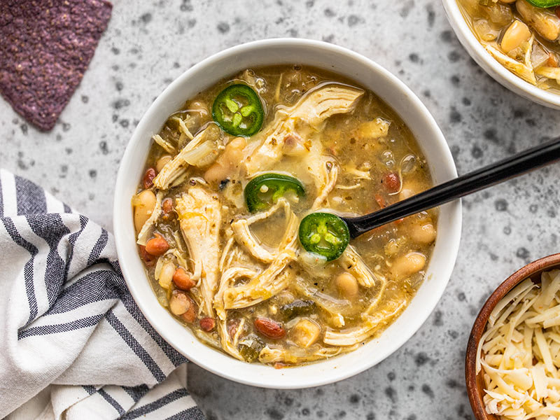 Slow Cooker White Chicken Chili For One - One Dish Kitchen