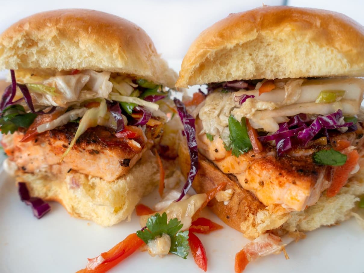 Blackened Salmon Sliders with an Asian Slaw