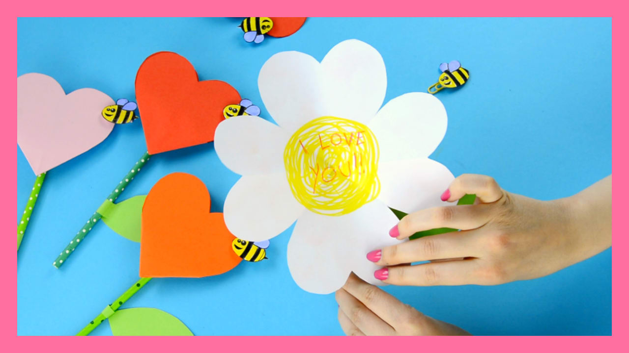 Paper Heart Flower Craft with Template - Easy Peasy and Fun