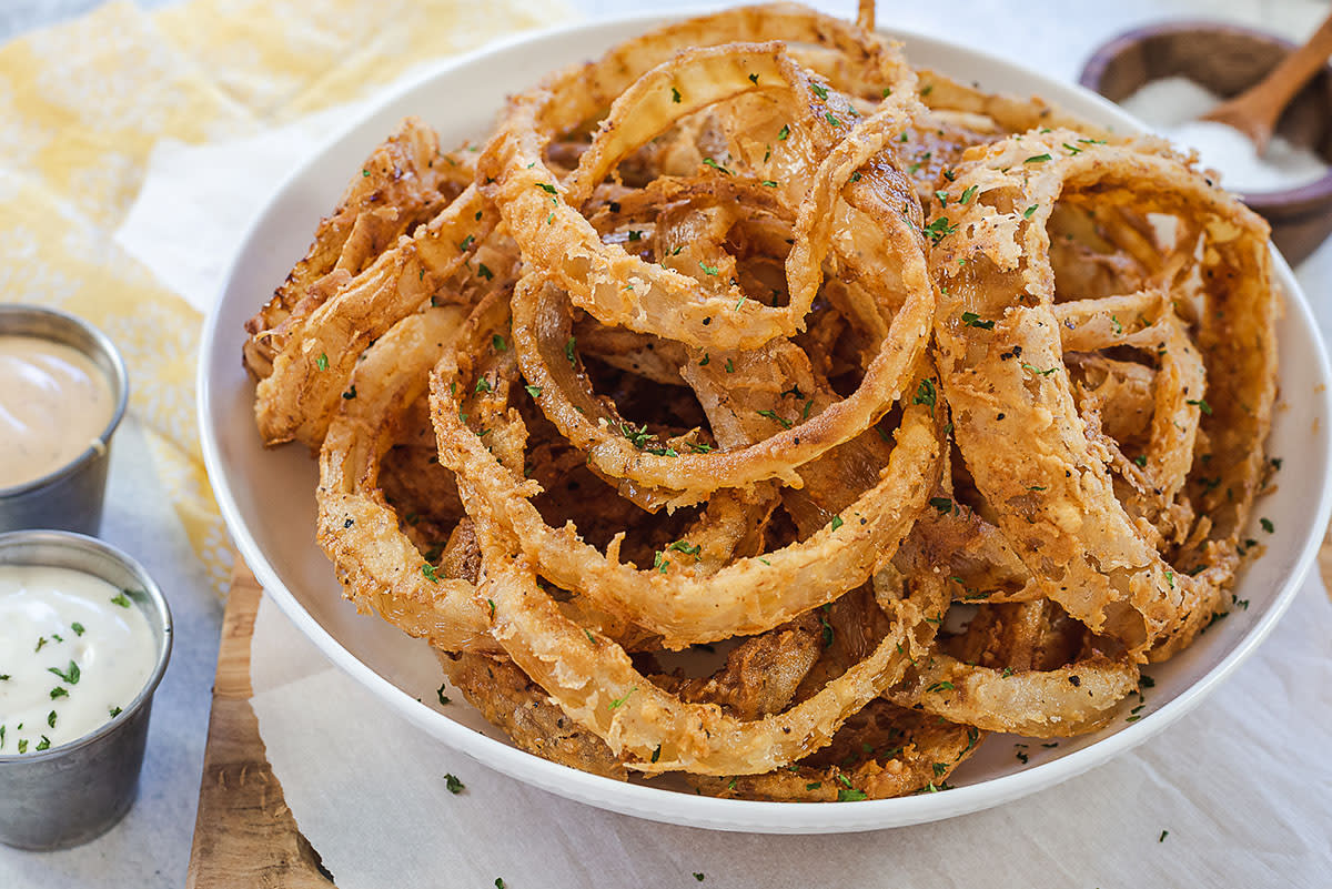 Crispy Fried Onion Strings – Baked by Rachel