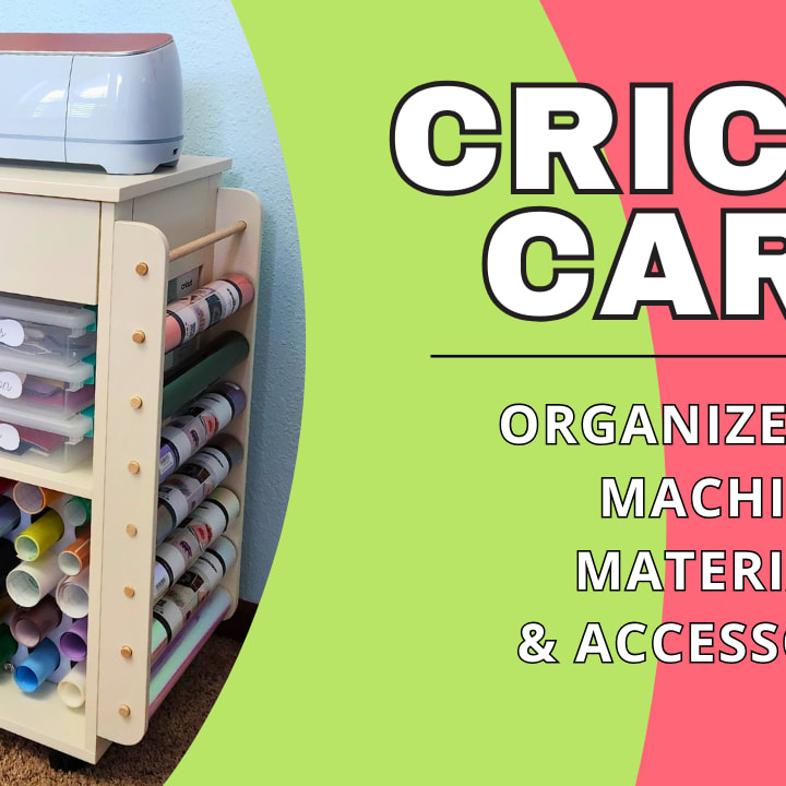 Craft Organization and Storage Rolling Cart Compatible with All Cricut  Machines, Craft Table with 23 Vinyl Roll Holders,Craft Cart with Storage  for