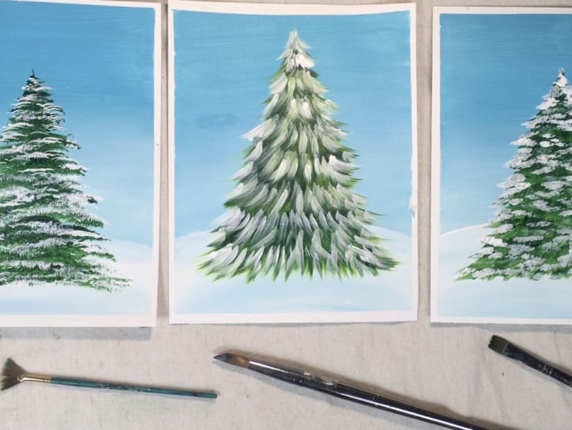 Christmas Tree Through Window  Acrylic Painting for Beginners