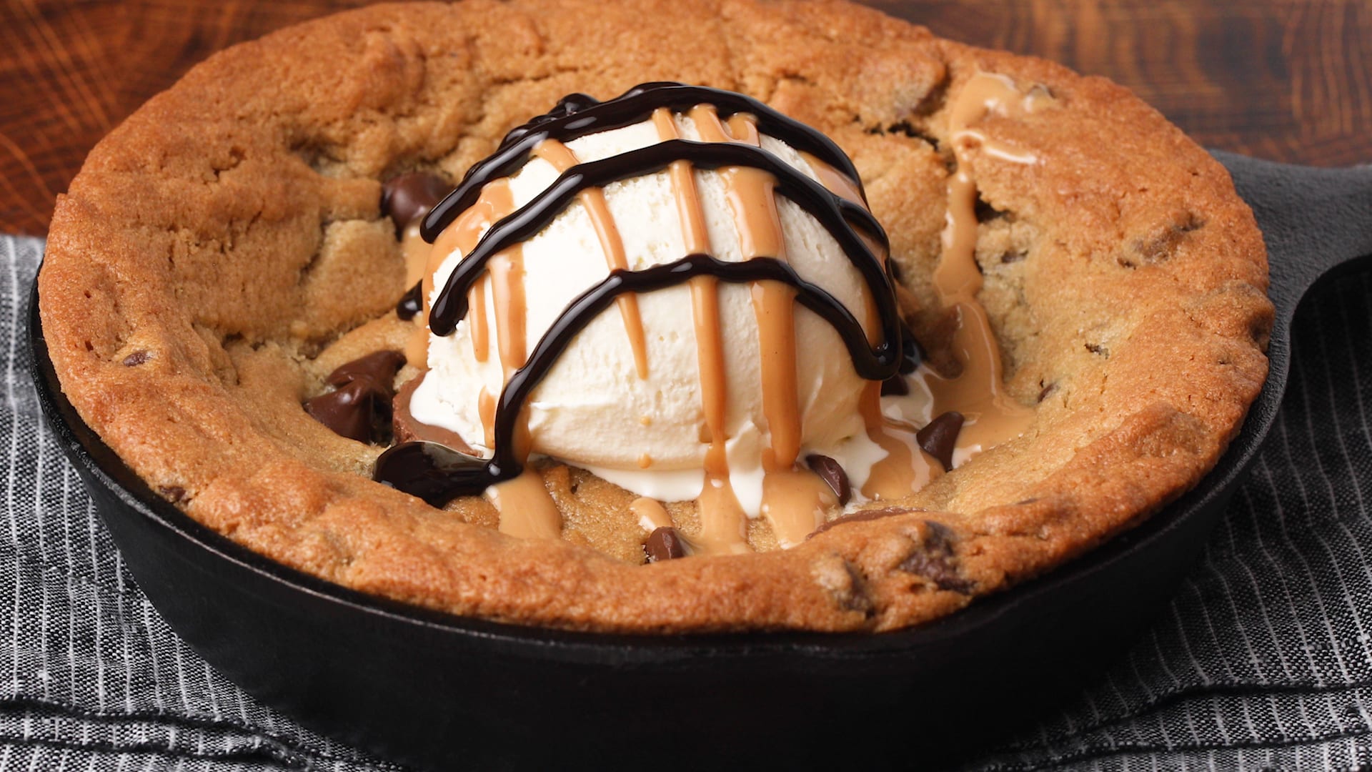 Peanut Butter Skillet Cookie (with Peanut Butter Cups) - Striped Spatula