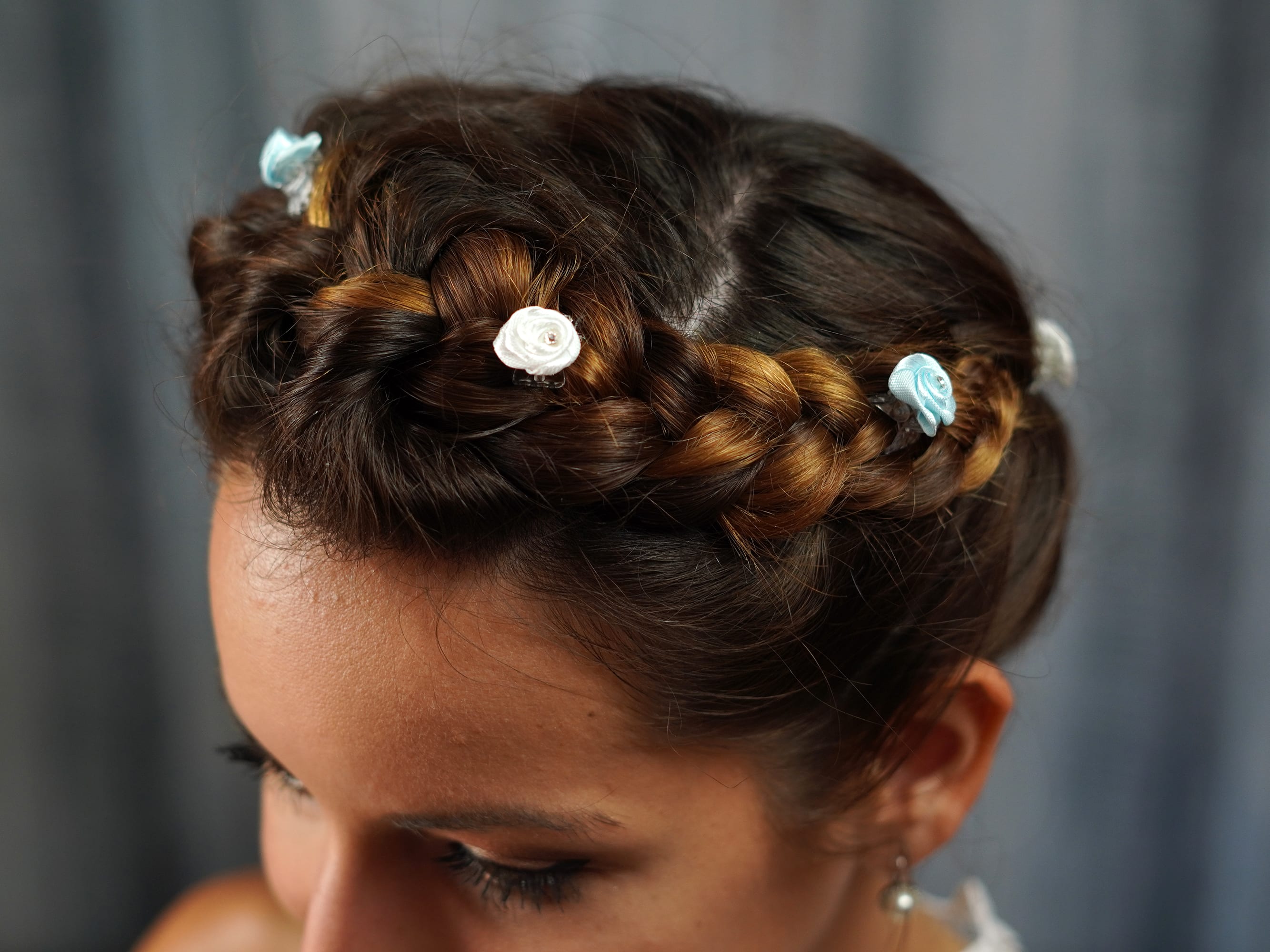 French Braid Hairstyle Decorated White Flowers Stock Photo 682960789 |  Shutterstock