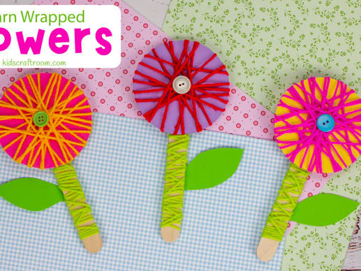 Cardboard Yarn Wrapped Flowers Craft - Our Kid Things