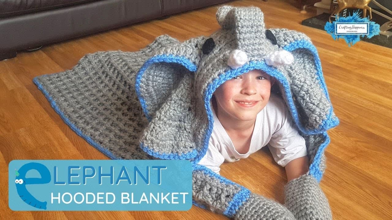 2in1 Elephant Hooded Blanket Crochet Pattern by Crafting Happiness