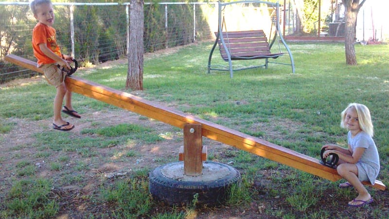 DIY Old Tire Teeter Totter