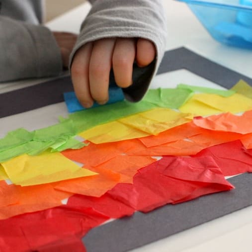 Rainbow Tissue Paper Craft easy and great for kids.