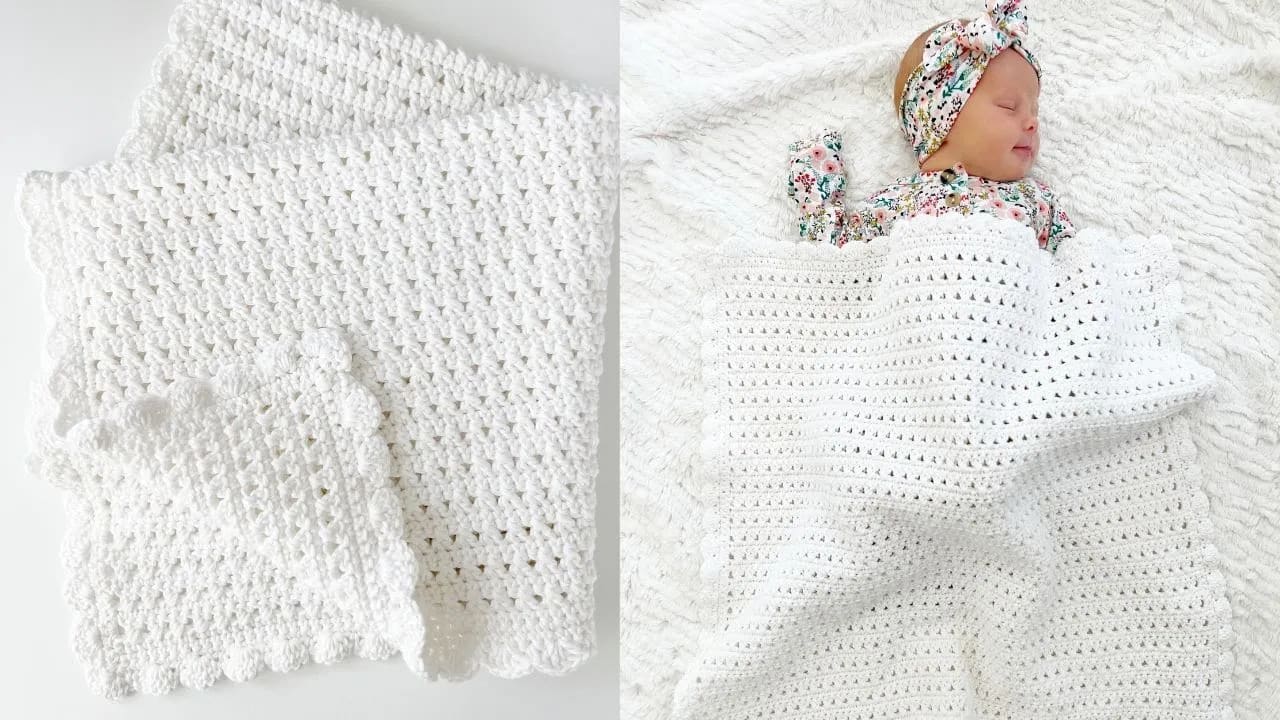 Crochet baby top christening blanket