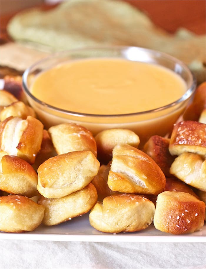 Pretzel Twists with Homemade Cheese Sauce