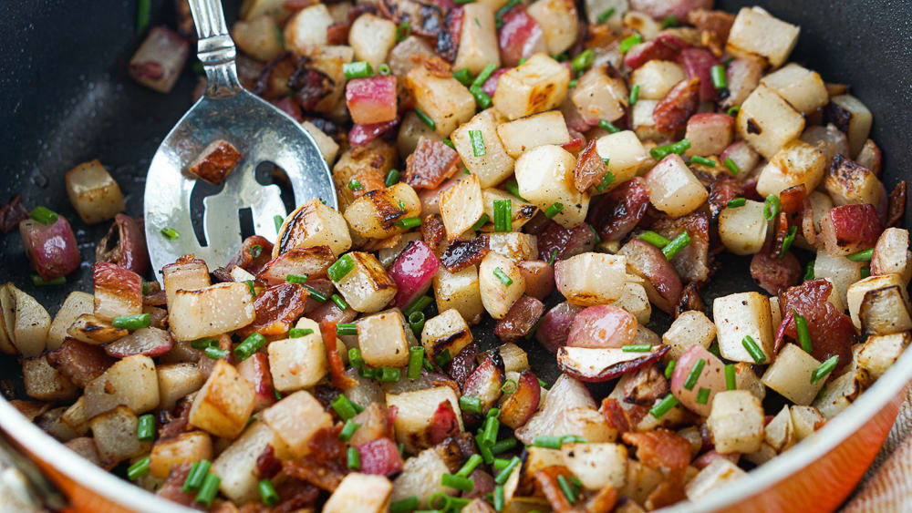 Home Fried Radishes with Bacon - Mrs Happy Homemaker