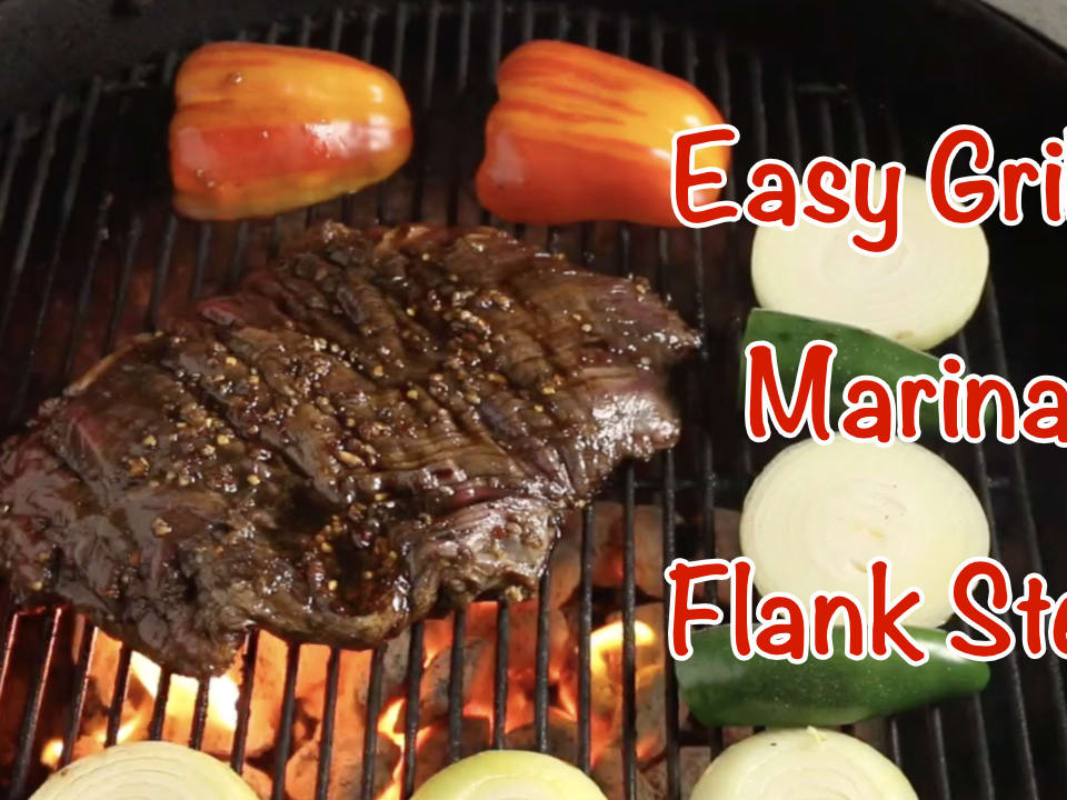 Grilling flank steak on gas grill top