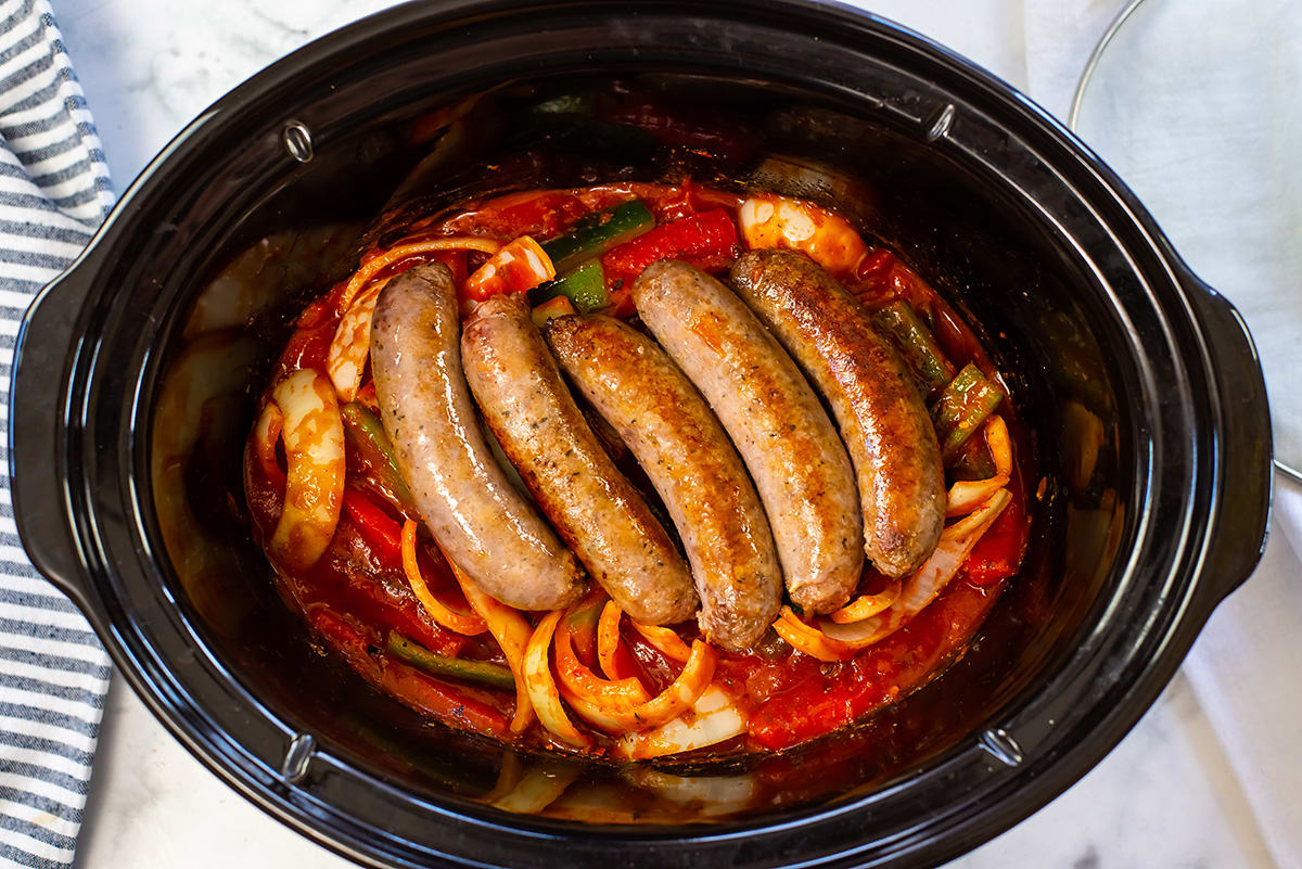 Slow Cooker Sausage and Peppers - Katie's Cucina