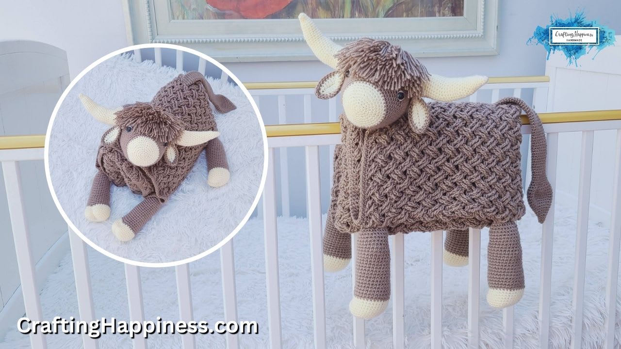 3in1 Highland Cow Baby Blanket Crochet Pattern PROMO VIDEO
