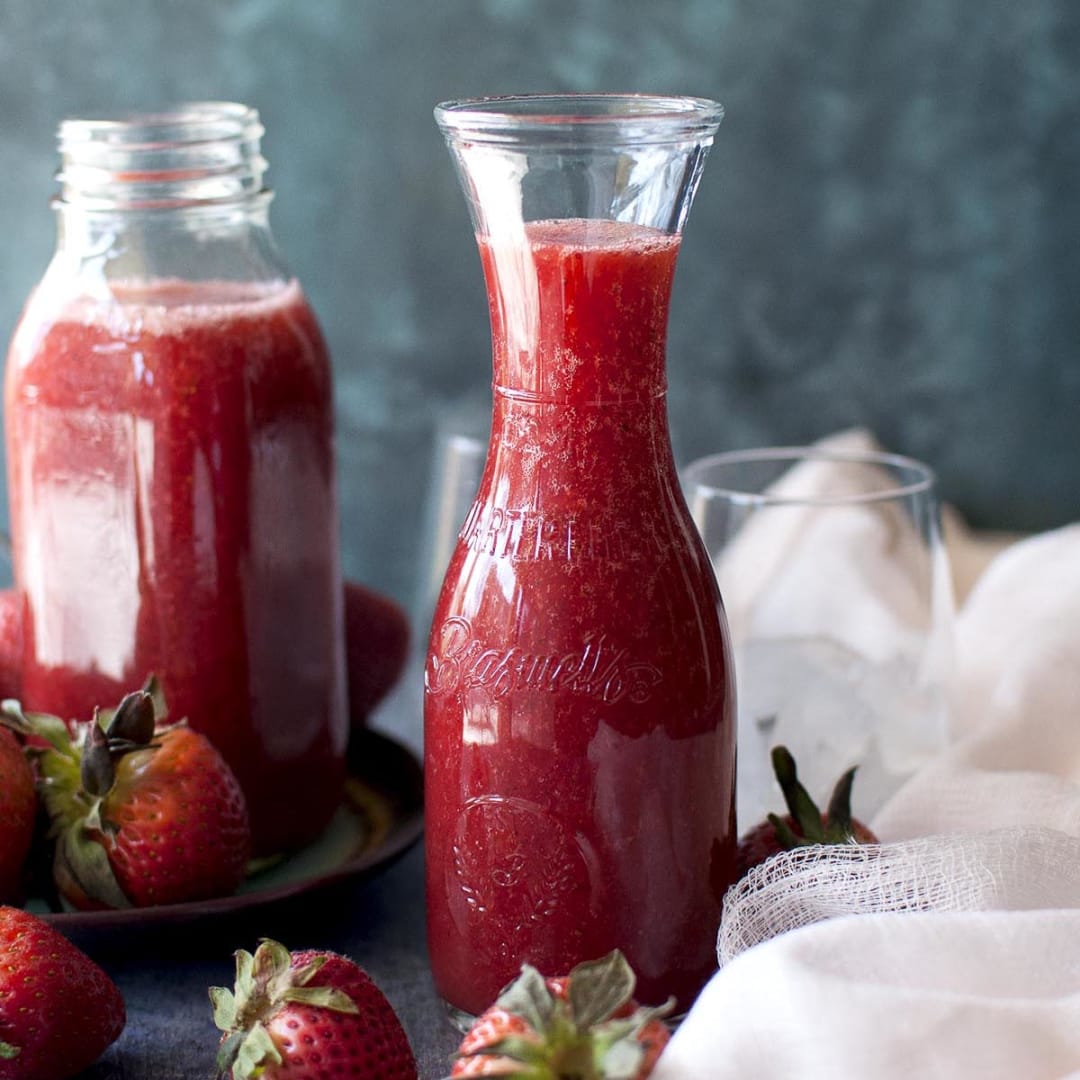 Two Hand Painted Strawberry Mason Jar Style Drinking Glasses With