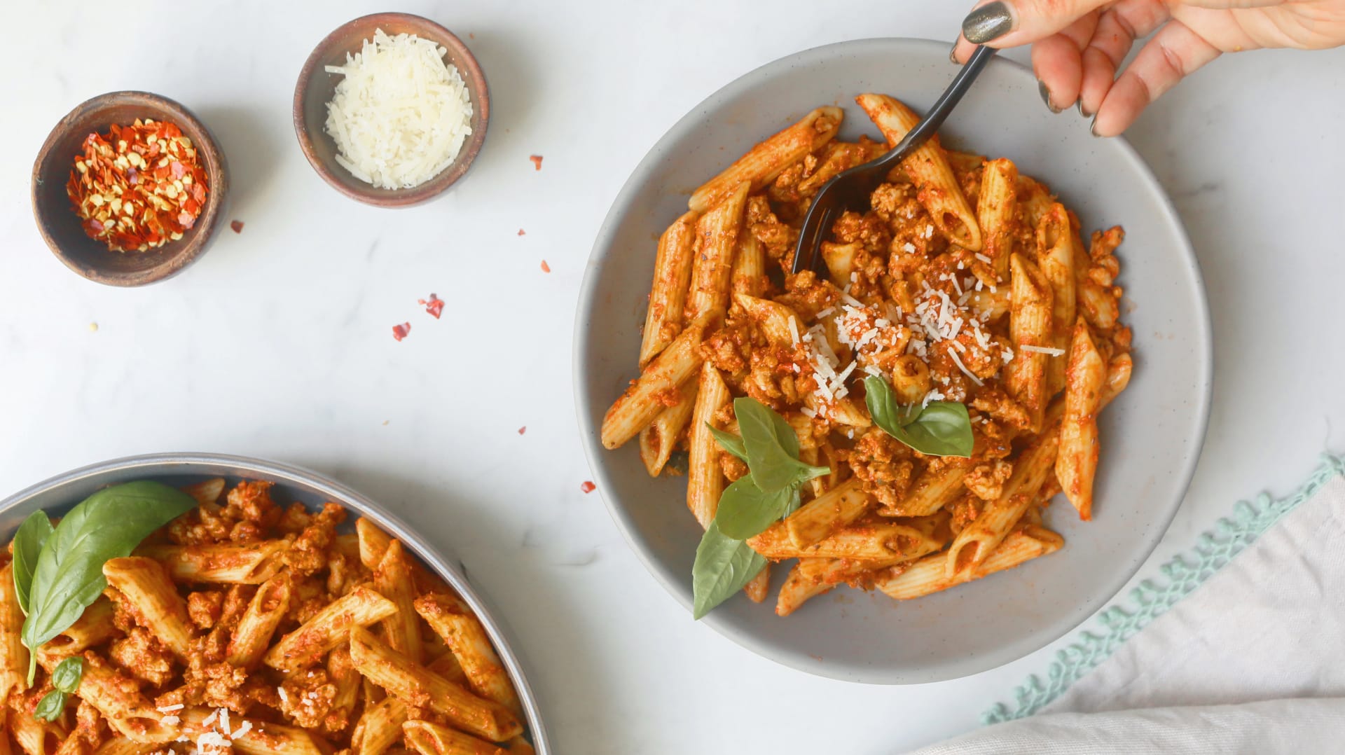 Instant pot penne pasta with meat sauce top