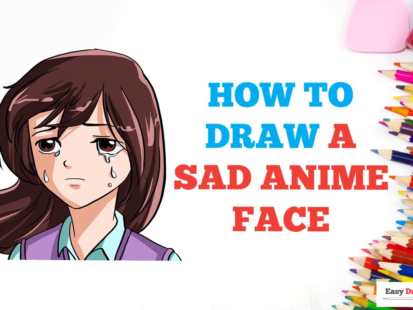 Sad Anime Girl Crying Drawing  Drawing Skill