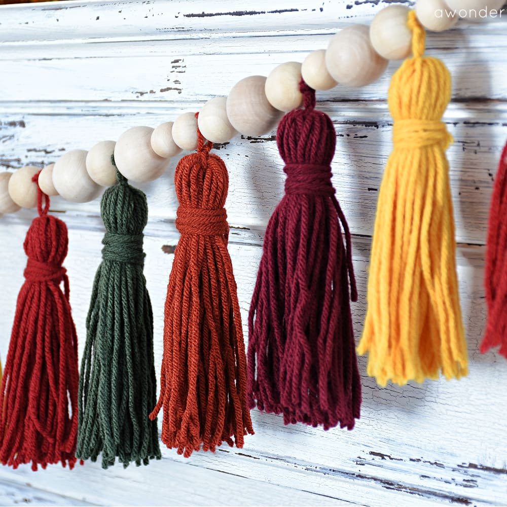 Wood Beads Garland Farmhouse Beads: Rustic Wooden Bead String with Tassels  Wood Beaded Banner Room Wall Hanging Tassels