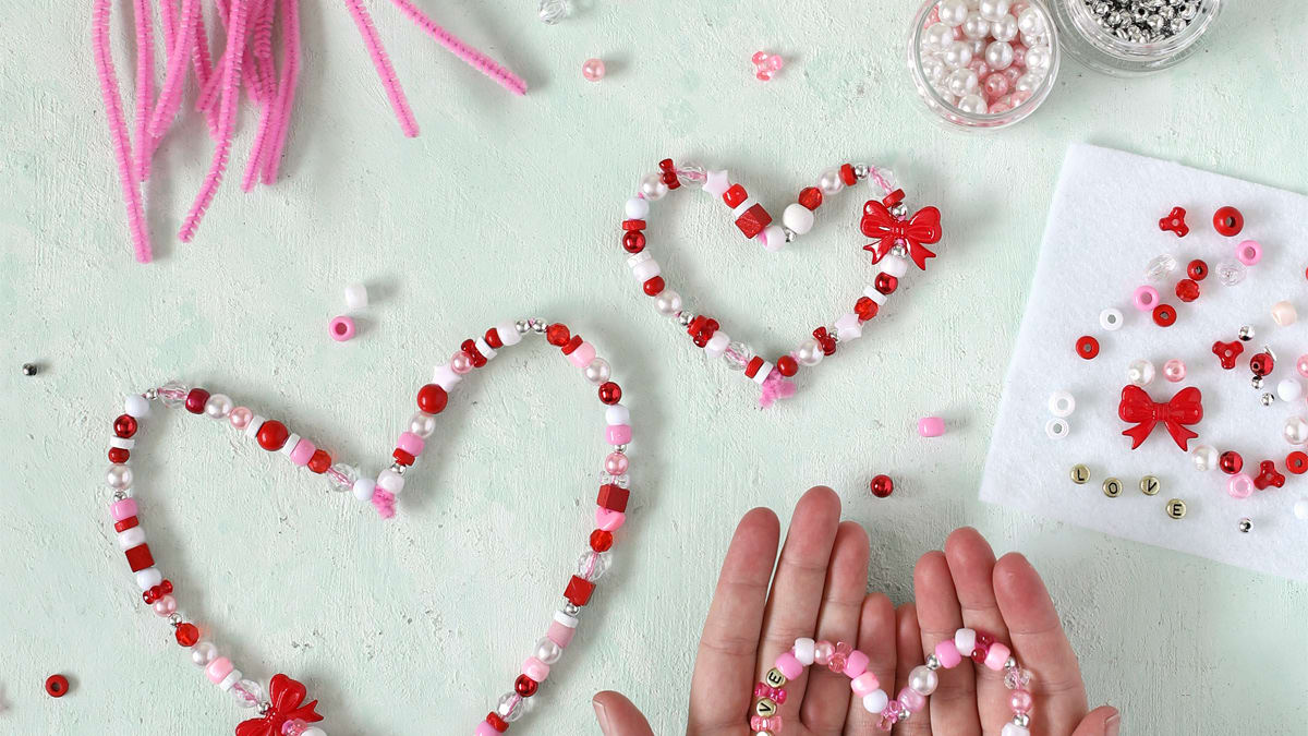 Pink Heart Beads, Double Heart Beads, Valentine Beads, DIY, Kid