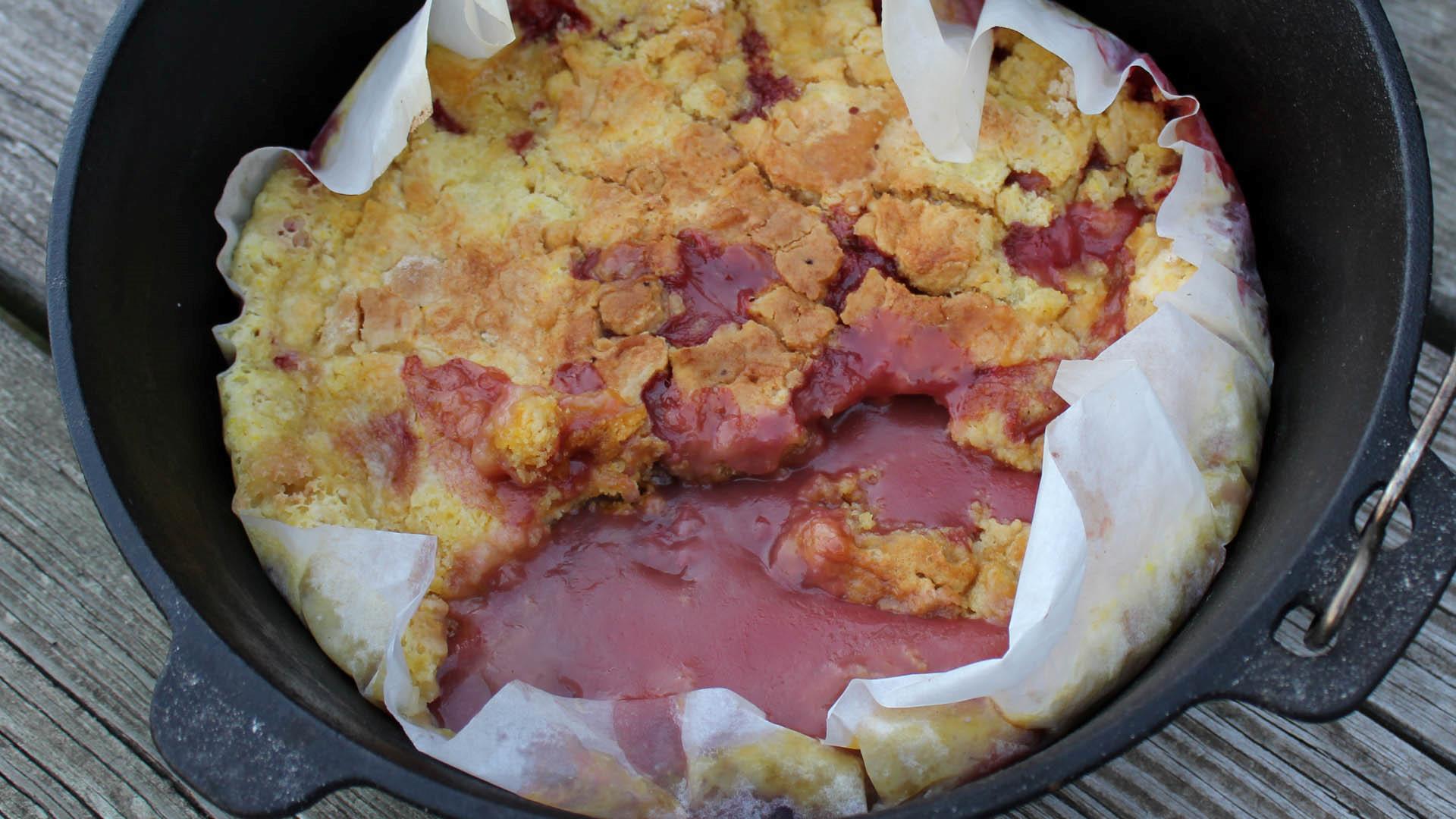 Fresh Peach Cobbler in Lodge Camp Dutch Oven 