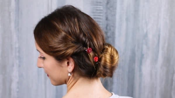 Low Bun Updo Hairstyle with Rose Accents - DIY & Crafts