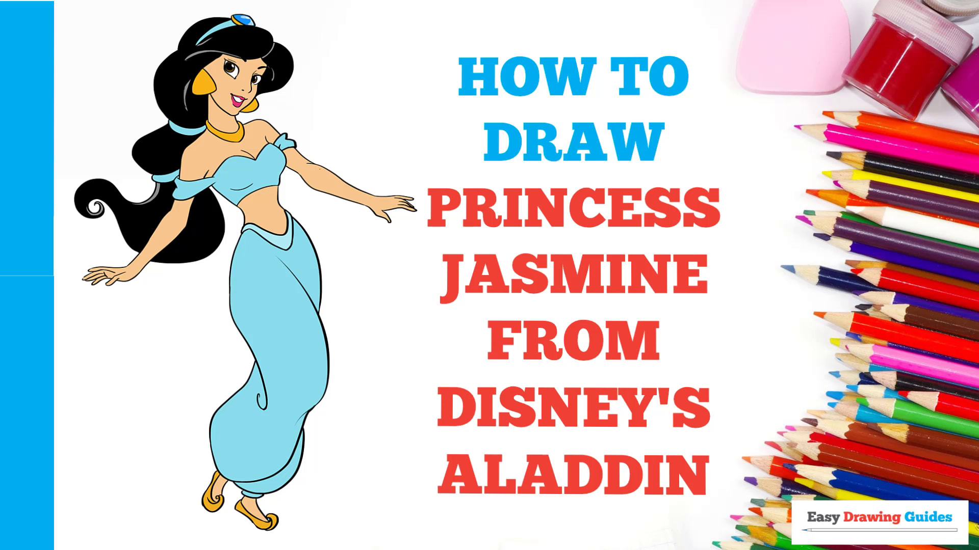 How to Draw Princess Jasmine from Disney's Aladdin - Really Easy Drawing  Tutorial