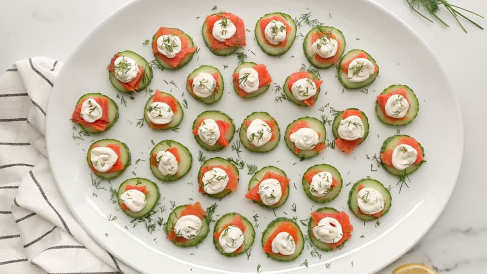 Smoked Salmon and Cream Cheese Cucumber Bites - Baker by Nature