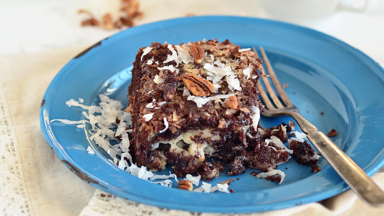 Gooey Upside Down German Chocolate Cake