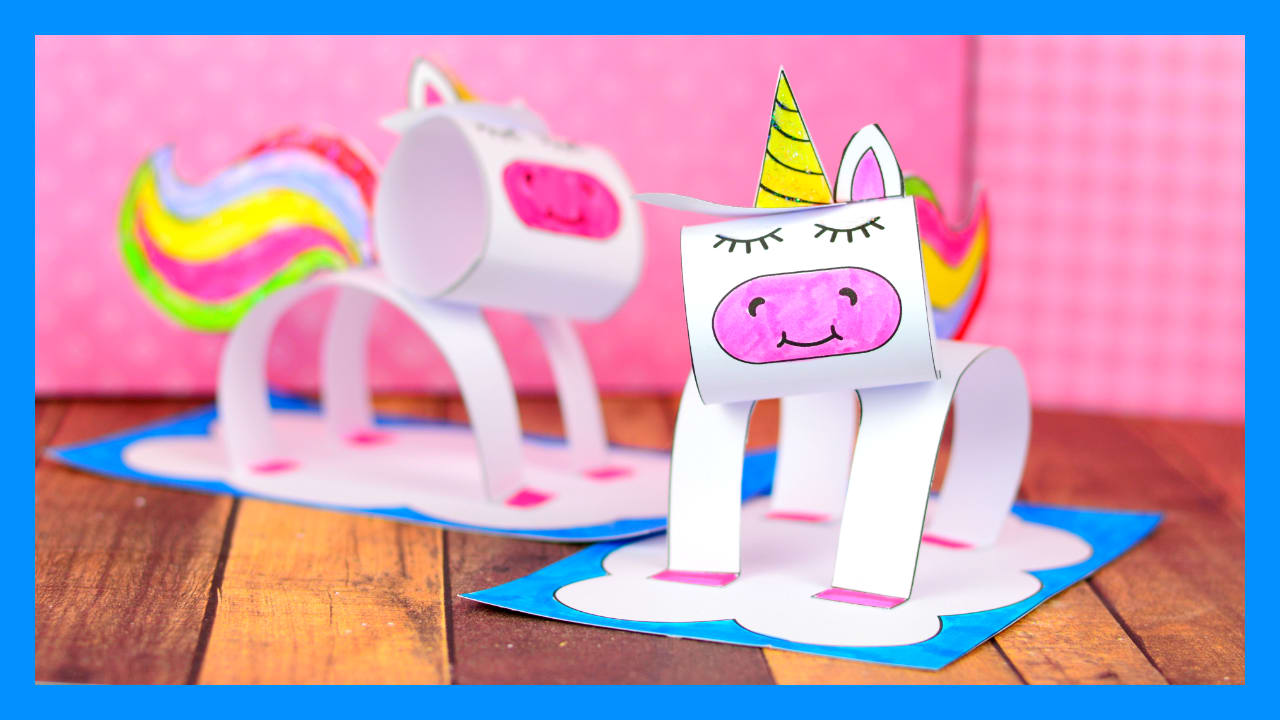 3D Construction Paper Unicorn Craft Printable Template - Easy