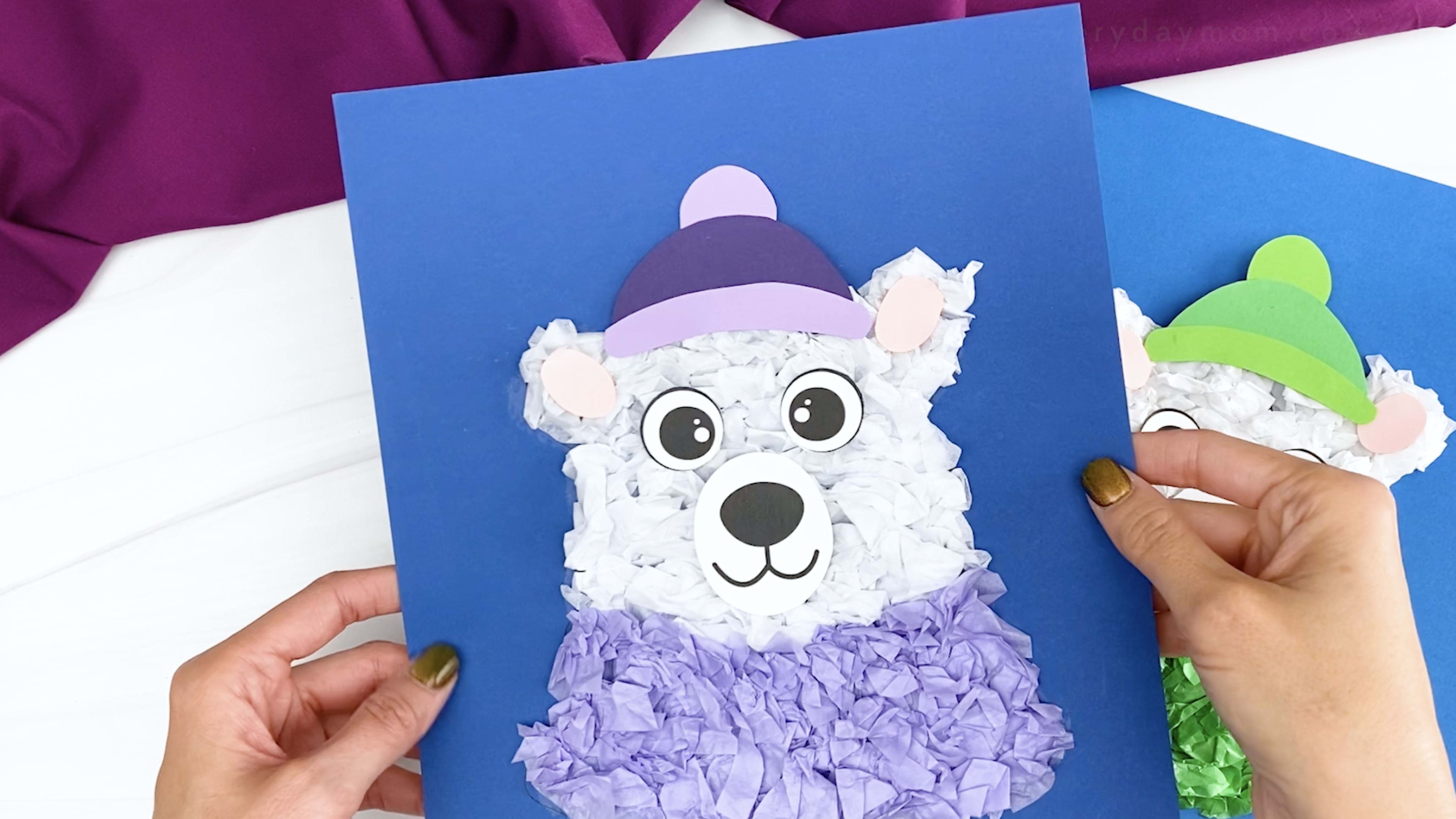 Tissue Paper Polar Bear Craft For Kids [Free Template]