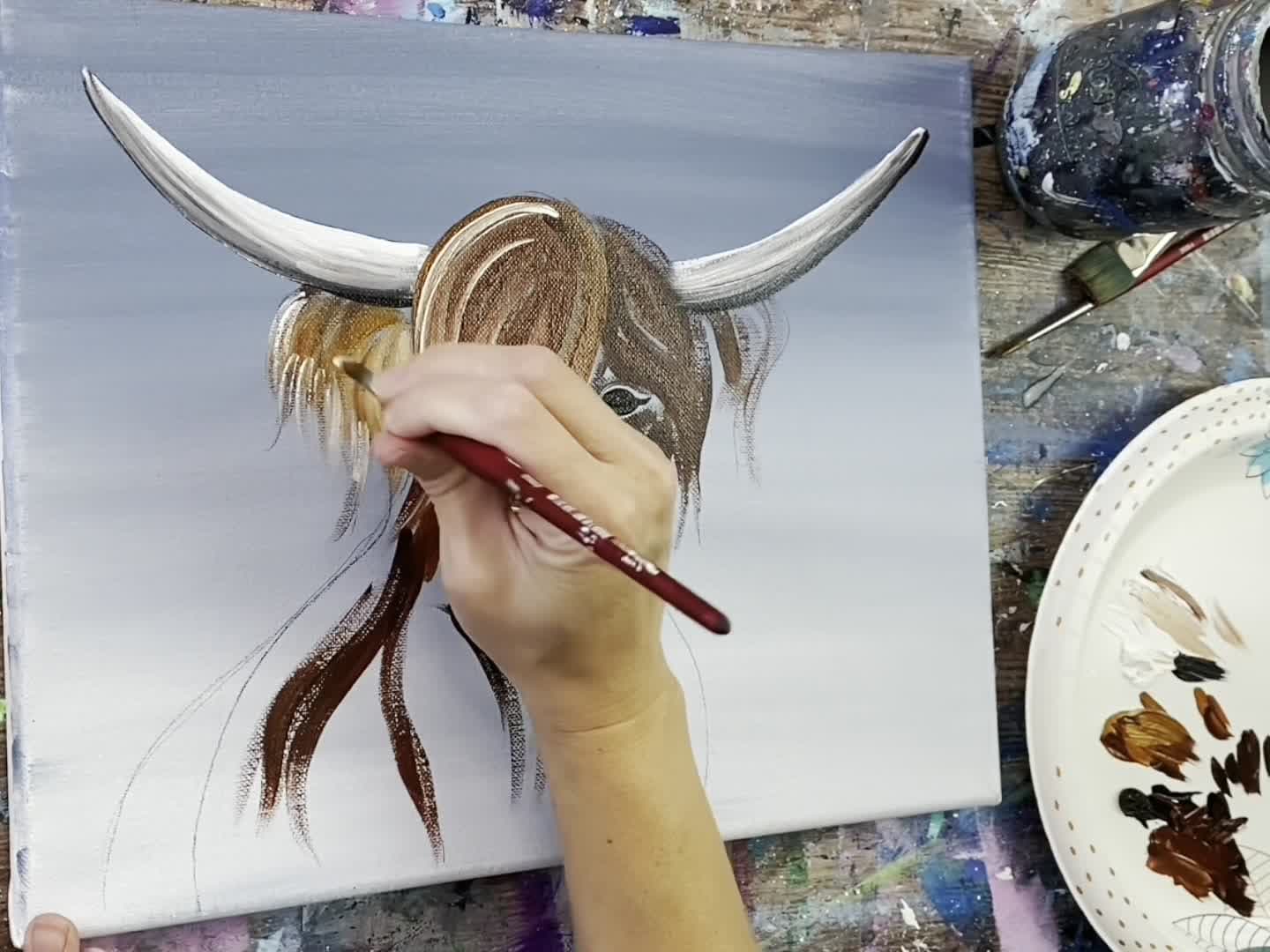 Art At Home: Highland Cow Tutorial Step by Step - Uncorked Canvas