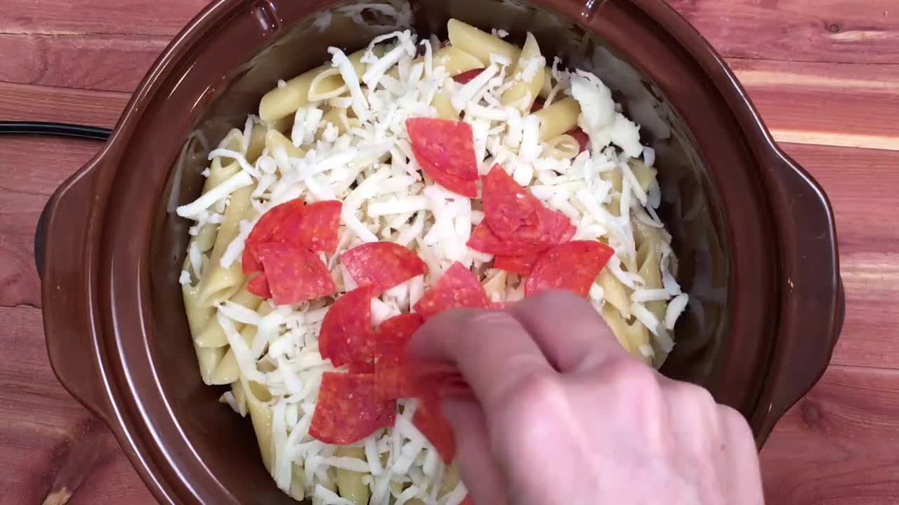 Easy Crock-Pot Pizza Casserole - Plowing Through Life