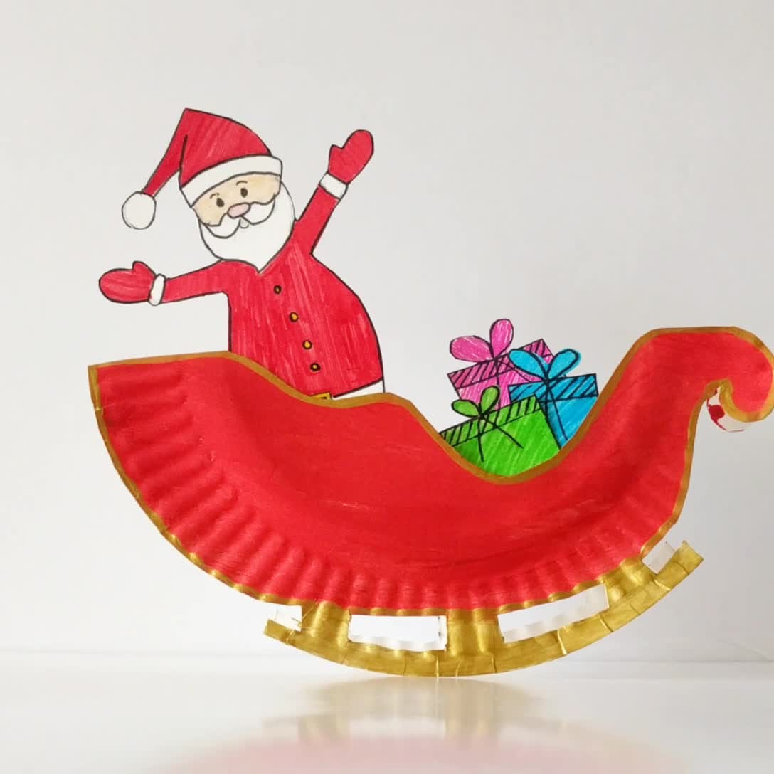 ROCKING SANTA CLAUS SLEIGH PAPER PLATE CRAFT