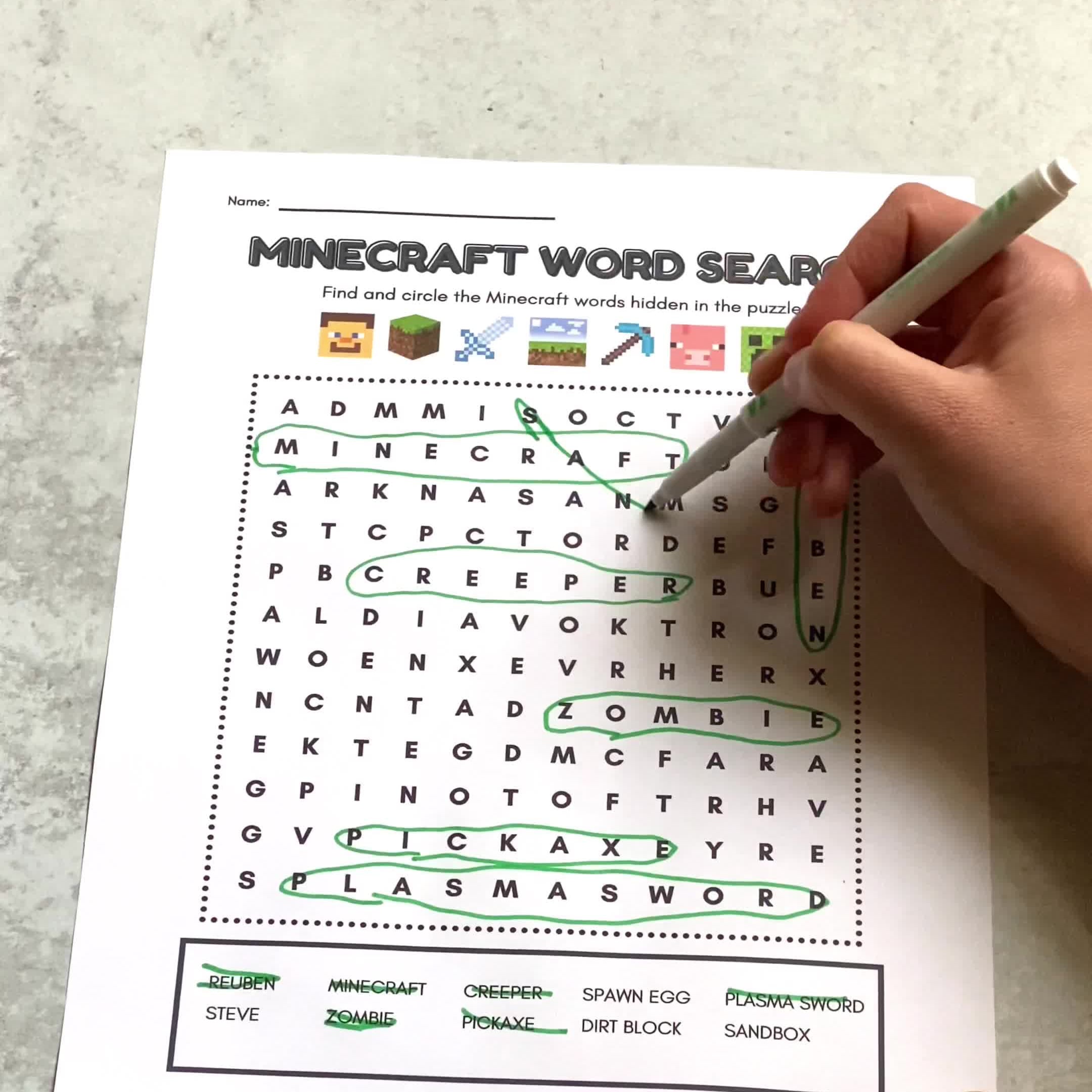 minecraft word search free printable literacy learn