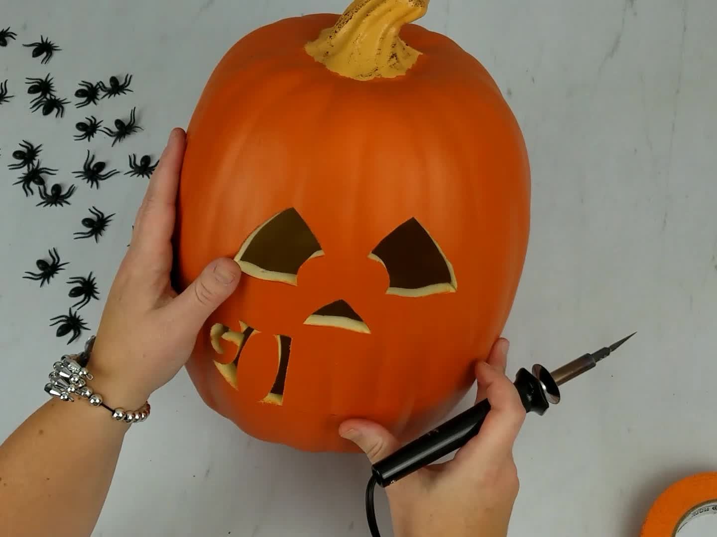 How to Carve a Foam Pumpkin Mask - Easy Tutorial - Carvable Craft Pumpkin  for Hallwoeen 