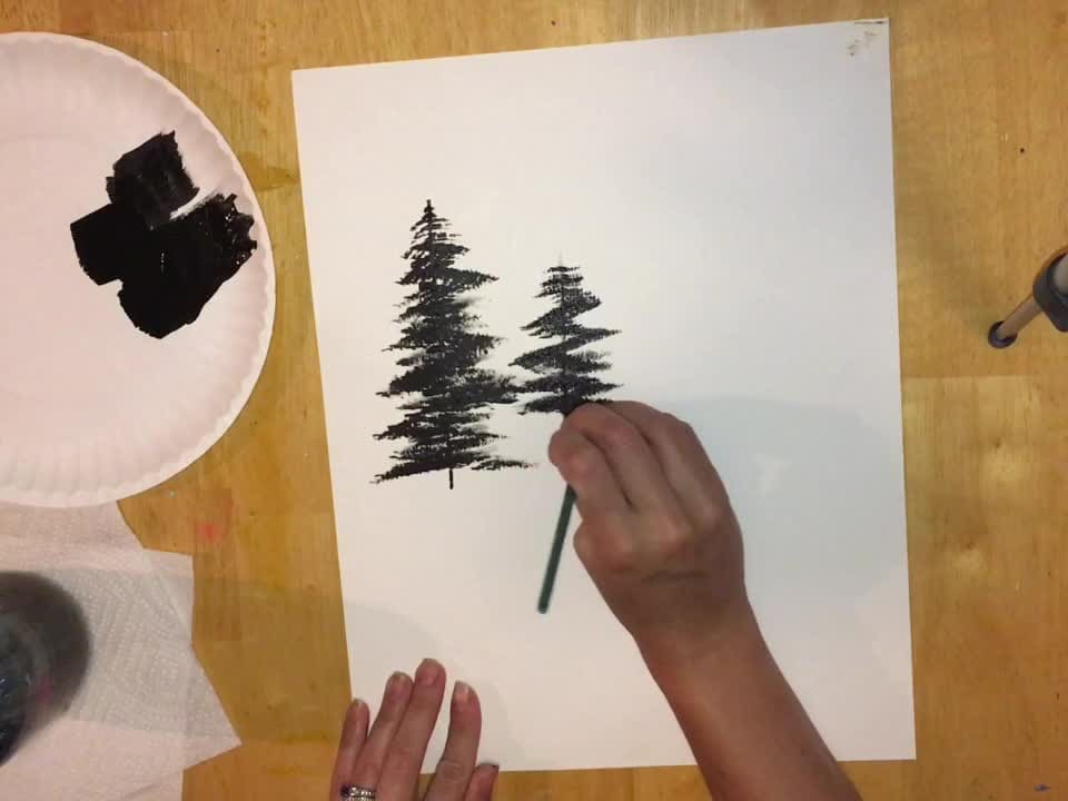 HOW TO PAINT 3 TREES WITH A FAN BRUSH, ACRYLIC PAINTING TUTORIAL