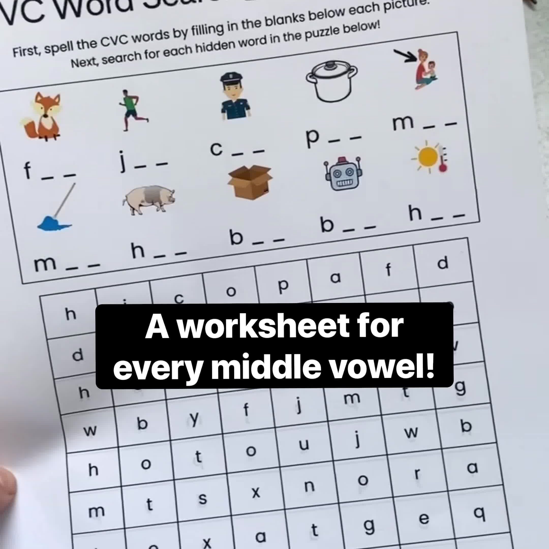 cvc worksheets cvc word searches by the printable princess tpt cvc